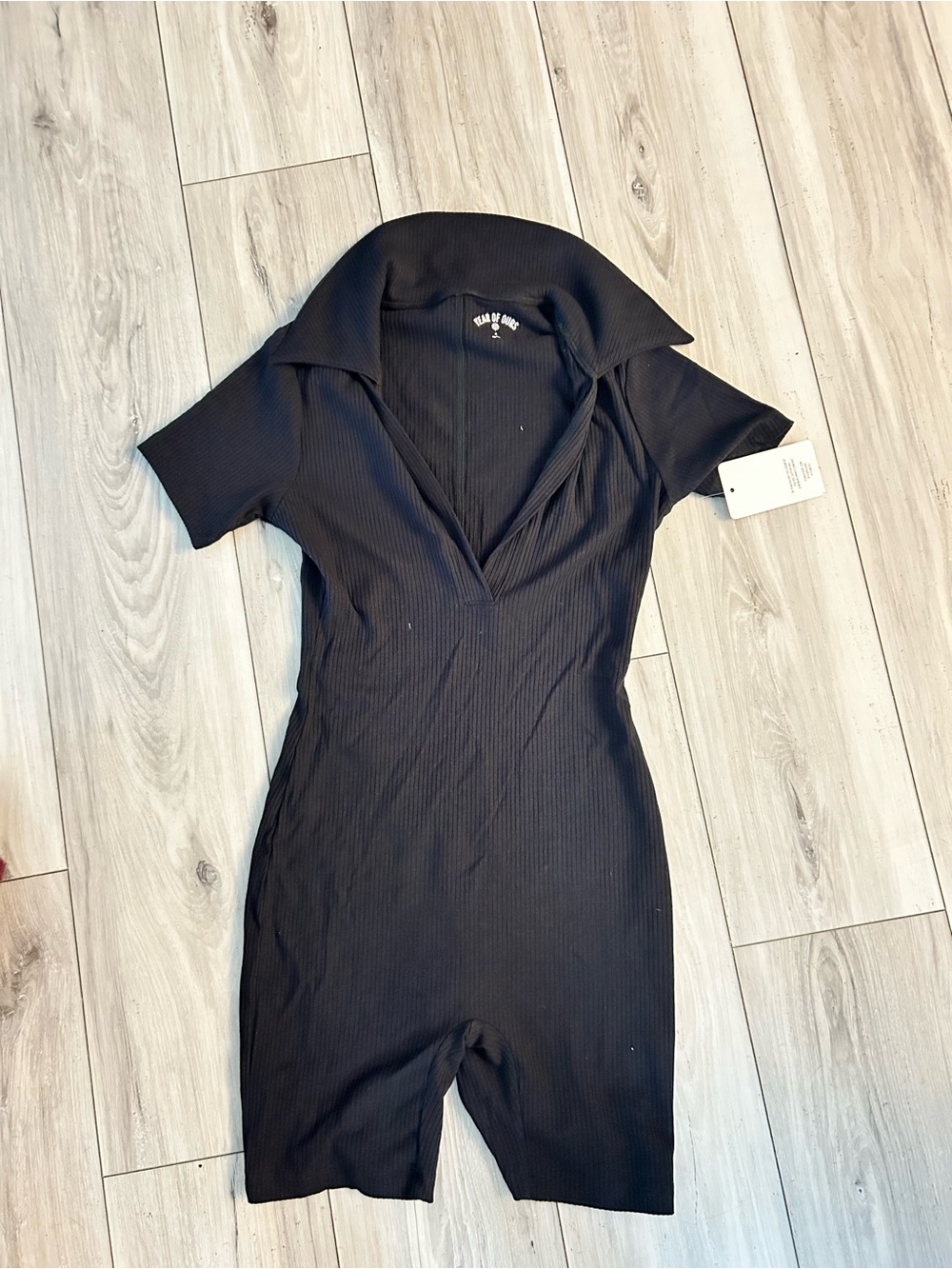 YEAR OF OURS Black Ribbed Collared Romper One Piece NWT Small